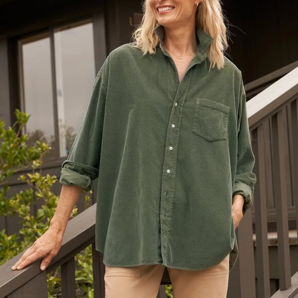 NWOT Frank Eileen SHIRLEY Oversized Shirt in Army, Italian Corduroy Size S - Picture 5 of 7